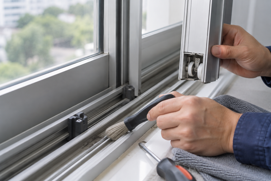 Close-up maintenance of an aluminium sliding window track